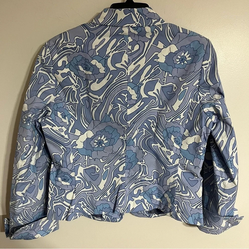 Womens Kenneth Cole Blue Floral Blazer Jacket Coat Size 12‎ Button Pockets